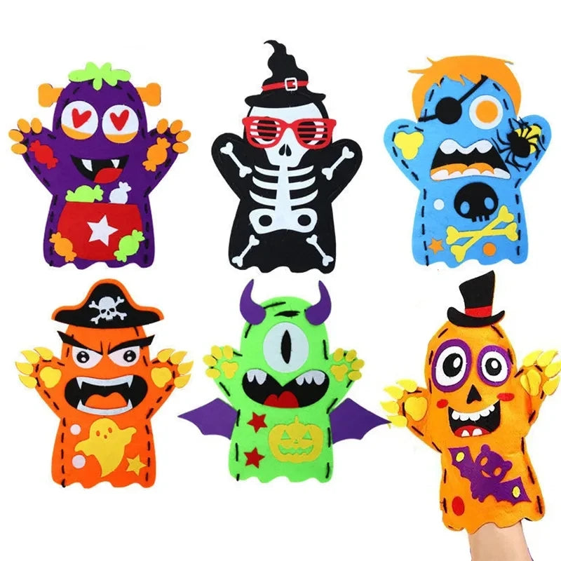 3Pcs Halloween Hand Puppet DIY Craft Toy Felt Sewing Kit Hand Finger Story Puppet Kindergarten Creative Children Educational Toy