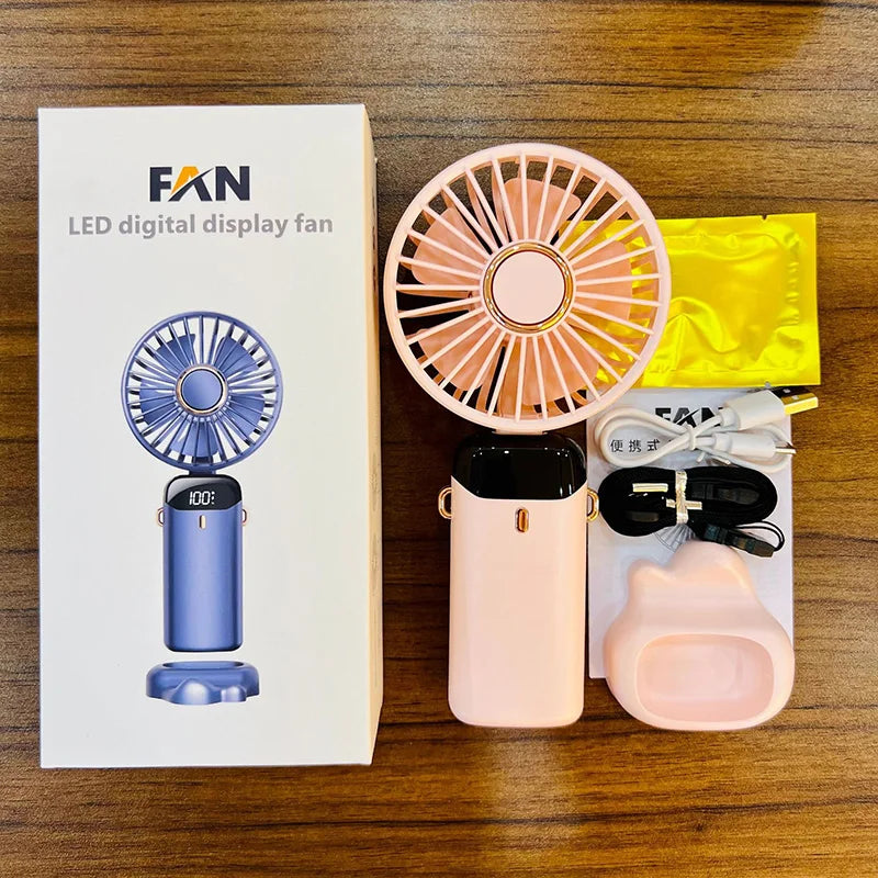 Lenovo Portable Handheld Fan Foldable Neck Hanging Fans 5 Speed USB Rechargeable Fan with Phone Stand & Display Screen 1800mAh