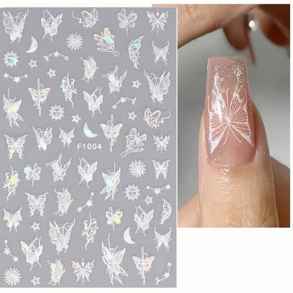 1PCS Marbled Nail Sticker 3D Abstract Lines Sticker Nail Art Supplies Nail Decals Y2K Laser Butterfly Ladies Nail Art Decoration