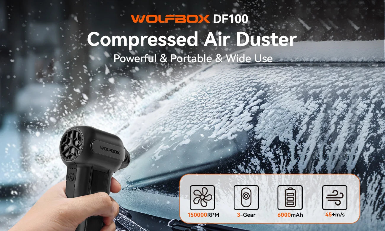 WOLFBOX DF100(MF100-BLACK) Portable Fan Blower Powerful Wireless Air Blower Air Duster Speed Adjustable for Car/PC/Home/Outdoor
