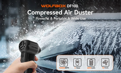 WOLFBOX DF100(MF100-BLACK) Portable Fan Blower Powerful Wireless Air Blower Air Duster Speed Adjustable for Car/PC/Home/Outdoor