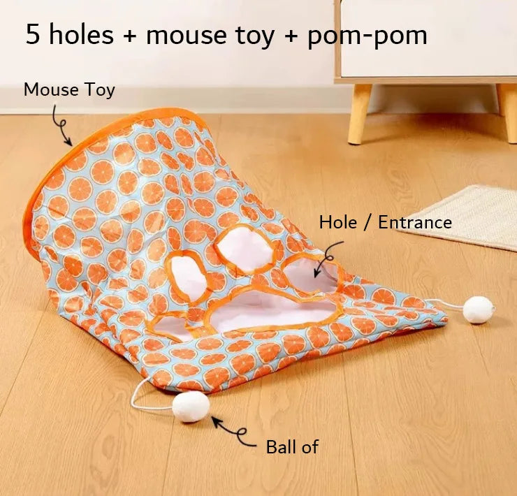Collapsible Cat Tunnel Bag with Hanging Toys, Interactive Peekaboo Cat Play Tent, Foldable Cat Hideaway for Indoor Cats Boredom