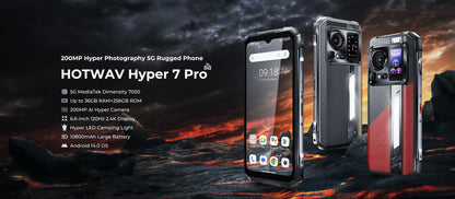 [Ship from DE] HOTWAV Hyper 7 Pro 5G Rugged Phone 200MP Android 14 6.6'' 120Hz Smartphone 36(16+20)GB 256GB 10800mAh Cell Phone