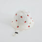 Boys Cute Sun Bucket Cap 48-50cm Spring Summer New Girl Fisherman Hat with Strawberry Embroidery Fashion Kids Toddler Outfit Cap