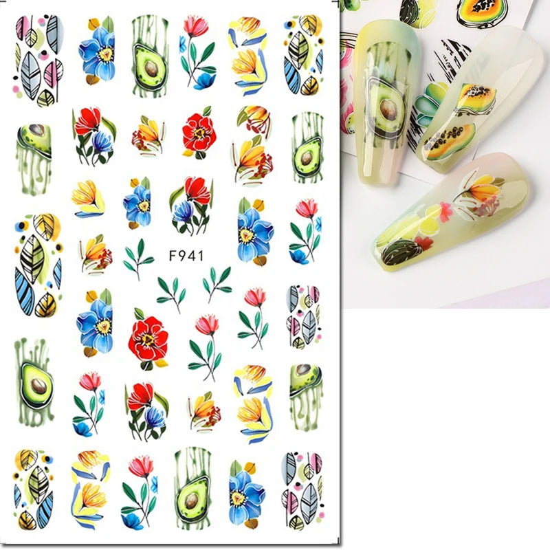 3d Nail Art Decals Elegant White RoyalBlue Roses Flowers Adhesive Sliders Nail Stickers Decoration For Nail Manicure