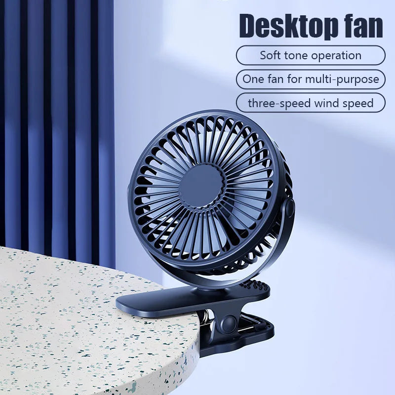 Clip Fan 3 Speed Electric fan USB Quiet Mini Home Office Desk Fans Air Cooler Outdoor Portable Cooling Clip on Fan for Strollers