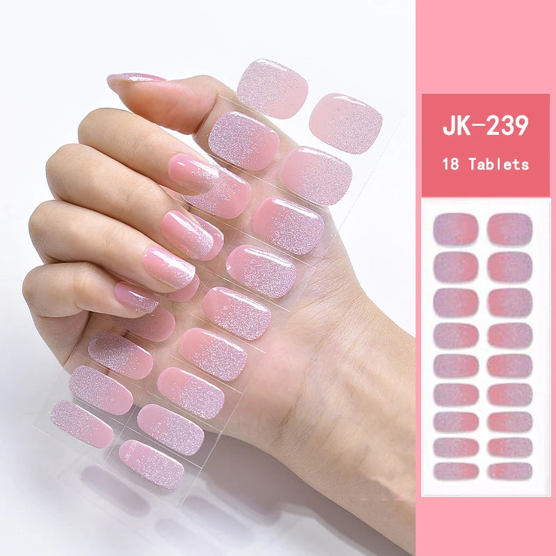 16/18/20Tips Semi-Cured Gel Nail Strips Adhesive Full Cover Stickers for Nails UV Lamp Need Press On Nails Fashion Manicure