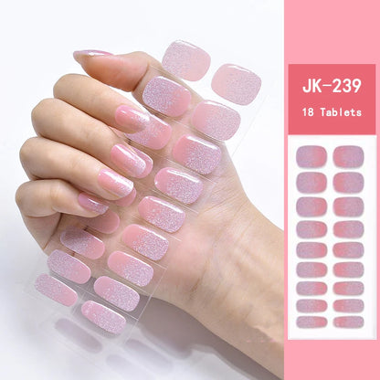 16/18/20Tips Semi-Cured Gel Nail Strips Adhesive Full Cover Stickers for Nails UV Lamp Need Press On Nails Fashion Manicure