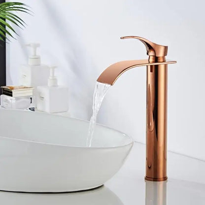 Basin Faucet Gold and White Waterfall Faucet Brass Bathroom Faucet Bathroom Basin Faucet Mixer Tap Hot and Cold Sink Faucet