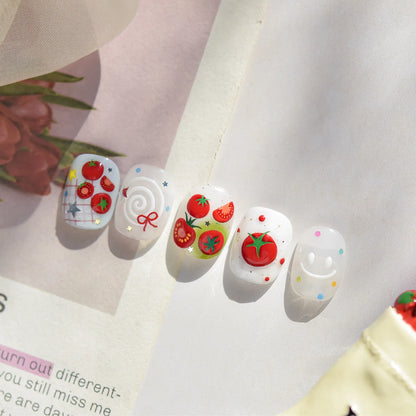 Juicy Red Jelly Tomato Nail Art Sticker Cute Bowknot Glitter Star Kawaii 5D Fruit Self Adhesive Nail Art Decals for Summer DIY