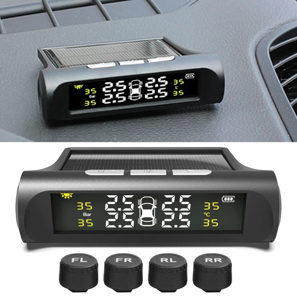 Solar Auto Security Alarm Systems Power TPMS Car Tire Pressure Alarm Monitor System Tyre Pressure Temperature Warning