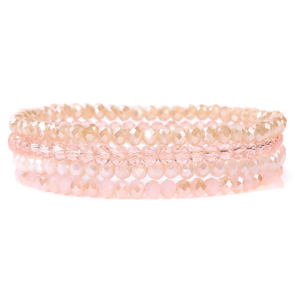 4Pcs/set Shinning Crystal Beads Elastic Bracelet Bohemian Faceted Colorful Crystal Glass Beaded Bracelet Bangles Set For Women