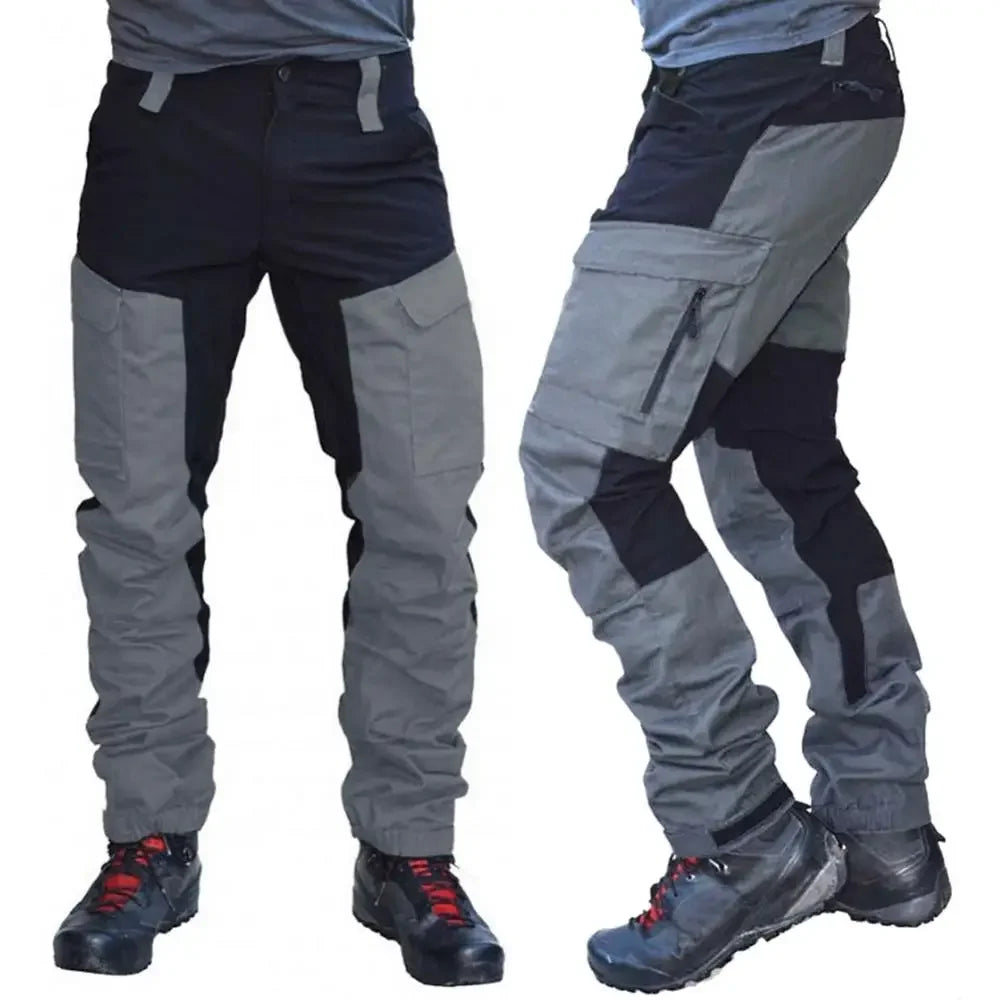 Nylon Men Cargo Pants Color Block Multi Pockets Sports Pants Work Trousers Outdoor Hiking Trekking Army Joggers Pants