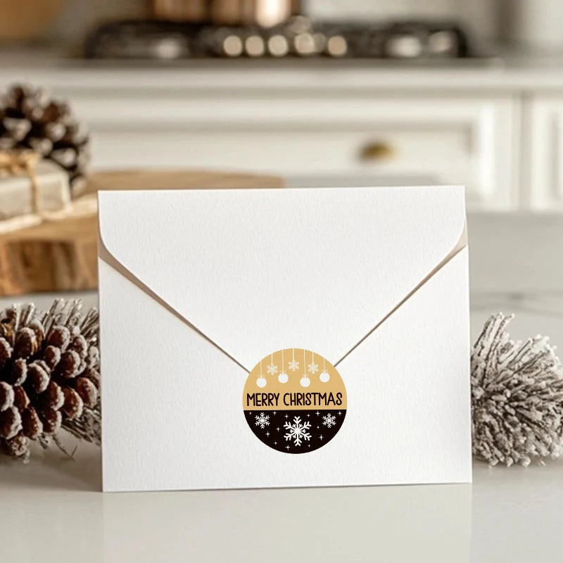 500pcs/ROLL Kraft Paper Christmas Stickers New Year Thank You Stickers Christmas Decoration for Card Gift Box Package 1inch