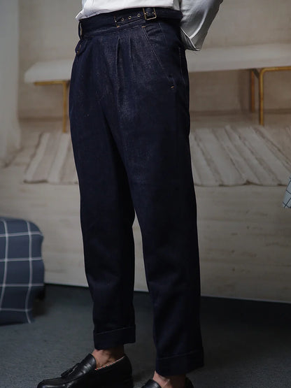 POT&CRAFTSMAN gurkha men's vintage denim denim pants Europe and the United States Slim Western pants Tibetan nine-minute pants