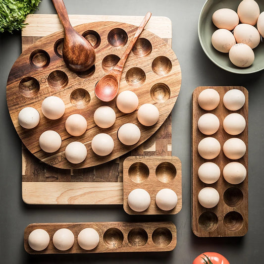 Japanese Style Wooden Double Row Egg Storage Box Home Organizer Rack Eggs Refrigerator Holder Kitchen Fresh Keeping Accessories