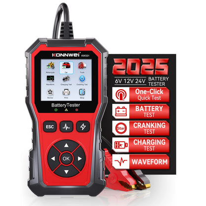 2025 KONNWEi Car Battery Tester Fault Code Clearance Battery Information Monitoring Startup Test Car Battery Charging Scan Tool