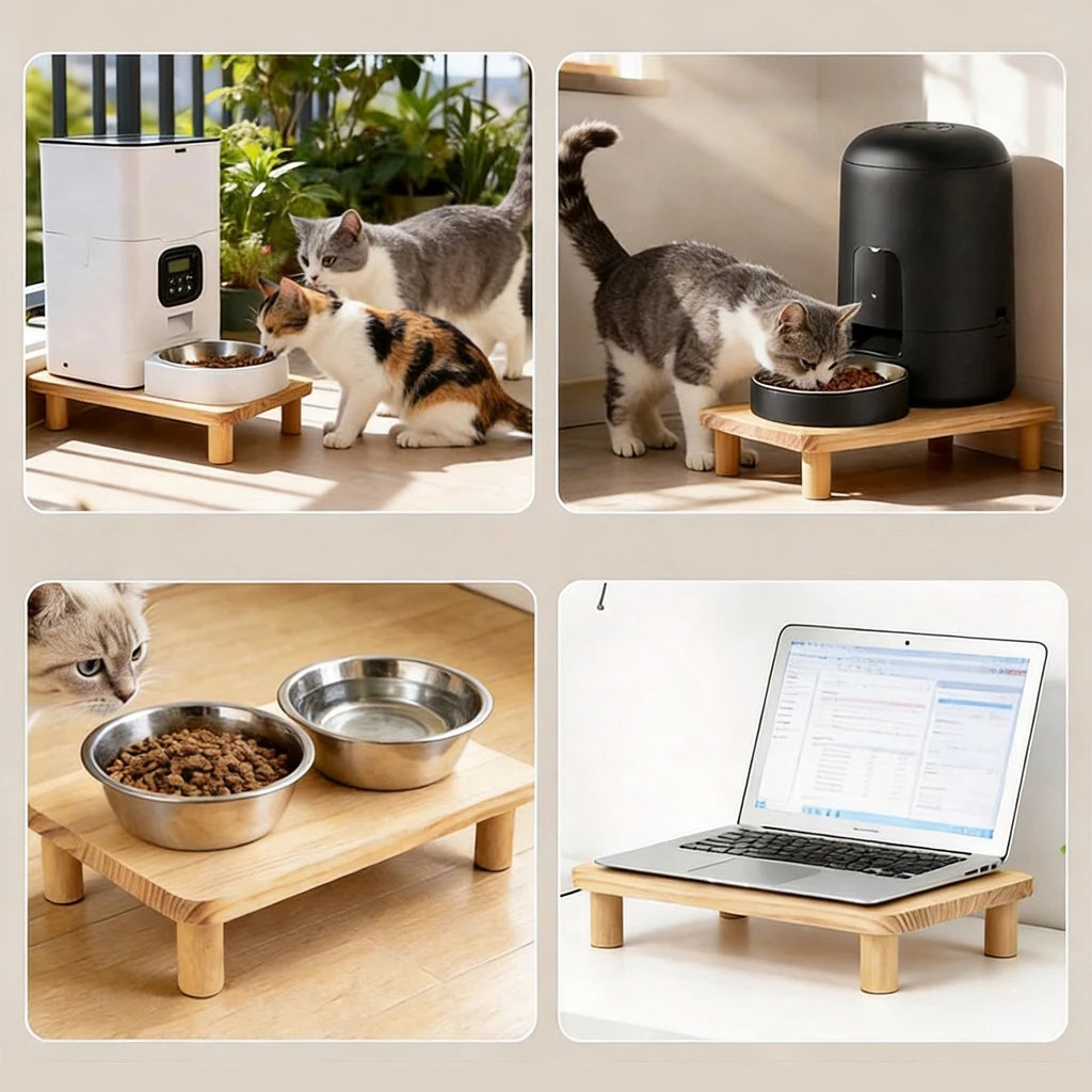 Elevated Cat Food Bowl Platform for Automatic Pet Feeders Raised Feeding Stand Pet Food Water Dispenser Platform for Cats Dogs Neck Protection Easy Assembly 34.3x20x6.1cm