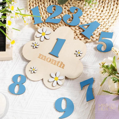 HUA HUA Wooden Baby Monthly Milestone Cards Flowers Double Sides Number Month Girls Boys Newborn Photography Props Accessories
