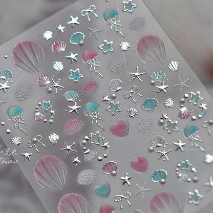 Ocean Shell Starfish Shell Conch Whale Dolphin Seahorse Coconut Tree Water Bubbles Self Adhesive Nail Art Sticker Manicure Decal