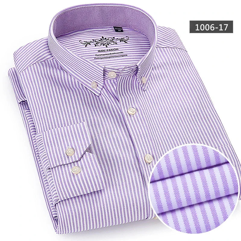 Classic Fit Cotton Full Casual Shirts for Men Solid Color Long-Sleeve Plain Shirt Single Pocket Top Soft Slim Fit Formal Clothes