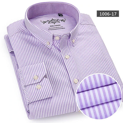 Classic Fit Cotton Full Casual Shirts for Men Solid Color Long-Sleeve Plain Shirt Single Pocket Top Soft Slim Fit Formal Clothes
