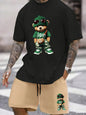 2026 Summer Casual Short-Sleeve Fashionable Breathable Sports Set Loose-Fit Quick-Dry Men's Short-Sleeve Hip-Hop Bear Print Set