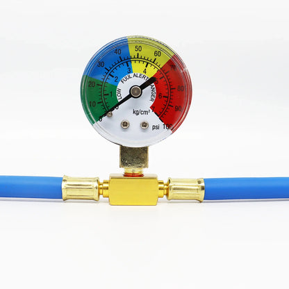R134A Recharge Hose with Gauge, AC Can Tap Freon Charging Kit, 90° Low Side Quick Coupler for R134A R12 R22 A/C Refrigerant
