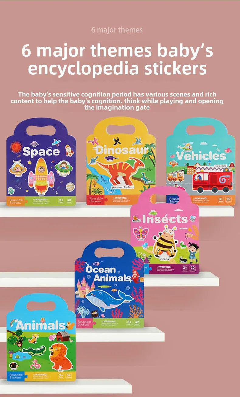 Reusable Bubble Sticker Book for Kids - Multi-Themed Educational Learning Activities, Washable & Safe Toddler Stickers