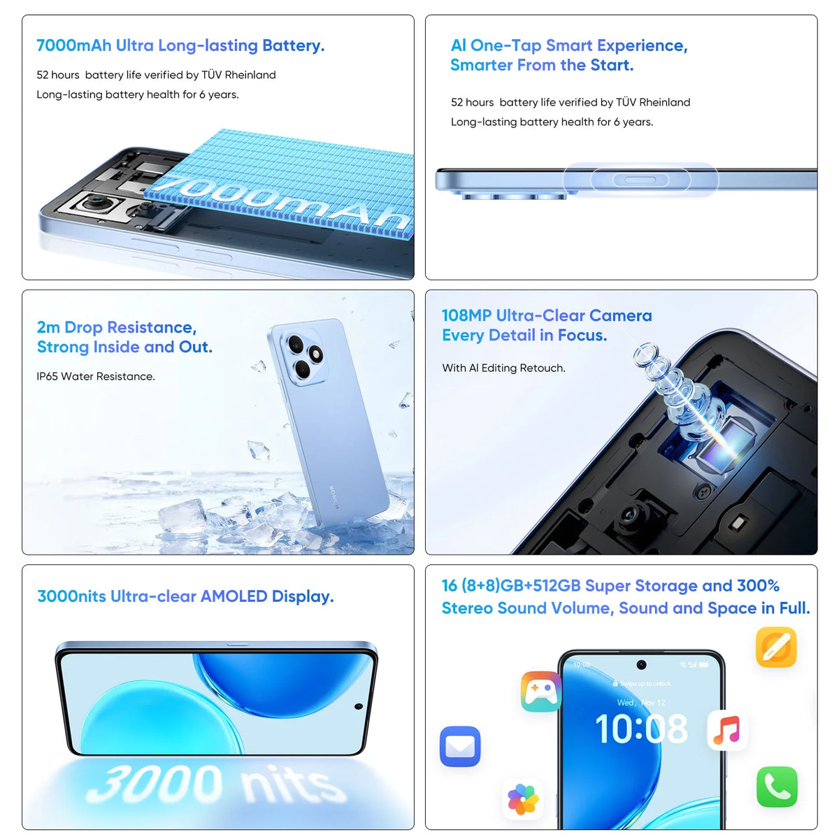 HONOR X8d EU version smartphoneSnapdragon 6s 4G Gen 2  6.77" AMOLED 7000mAh battery 45W super fast charging 108MP high-definition main camera IP65