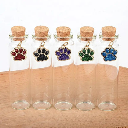 Pet Fur Keepsake Clear Glass Bottle Sealed Cork Stopper Glitter Paw Pendant for Dog Cat Loss Memorial Gift