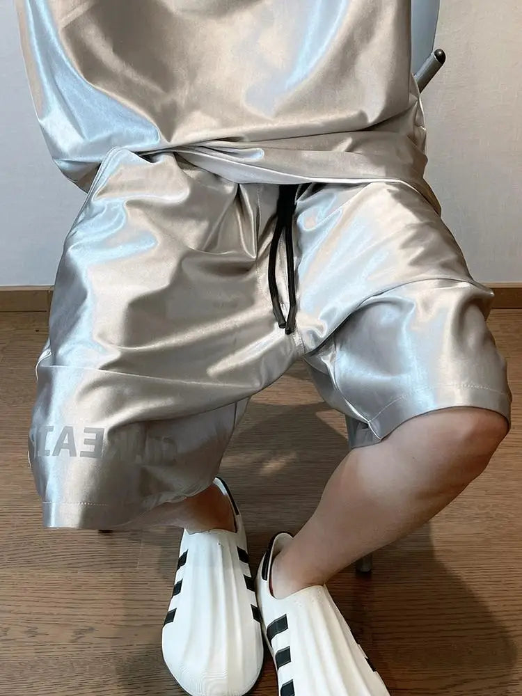 Glossy Pockets Men's Shorts Outdoor Fitness Male Plus Size Casual Sports Basketball Bottoms