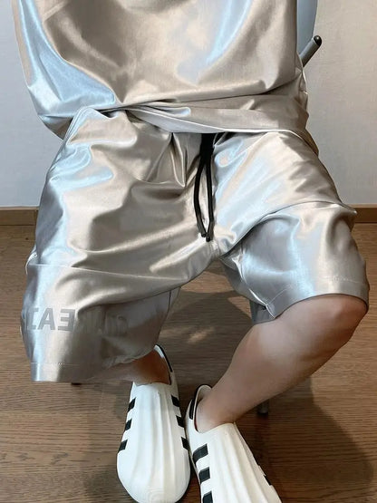Glossy Pockets Men's Shorts Outdoor Fitness Male Plus Size Casual Sports Basketball Bottoms