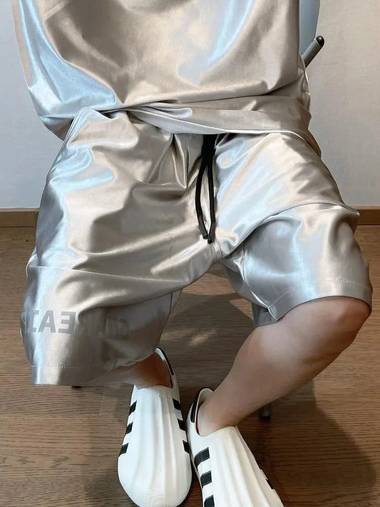 Glossy Pockets Men's Shorts Outdoor Fitness Male Plus Size Casual Sports Basketball Bottoms