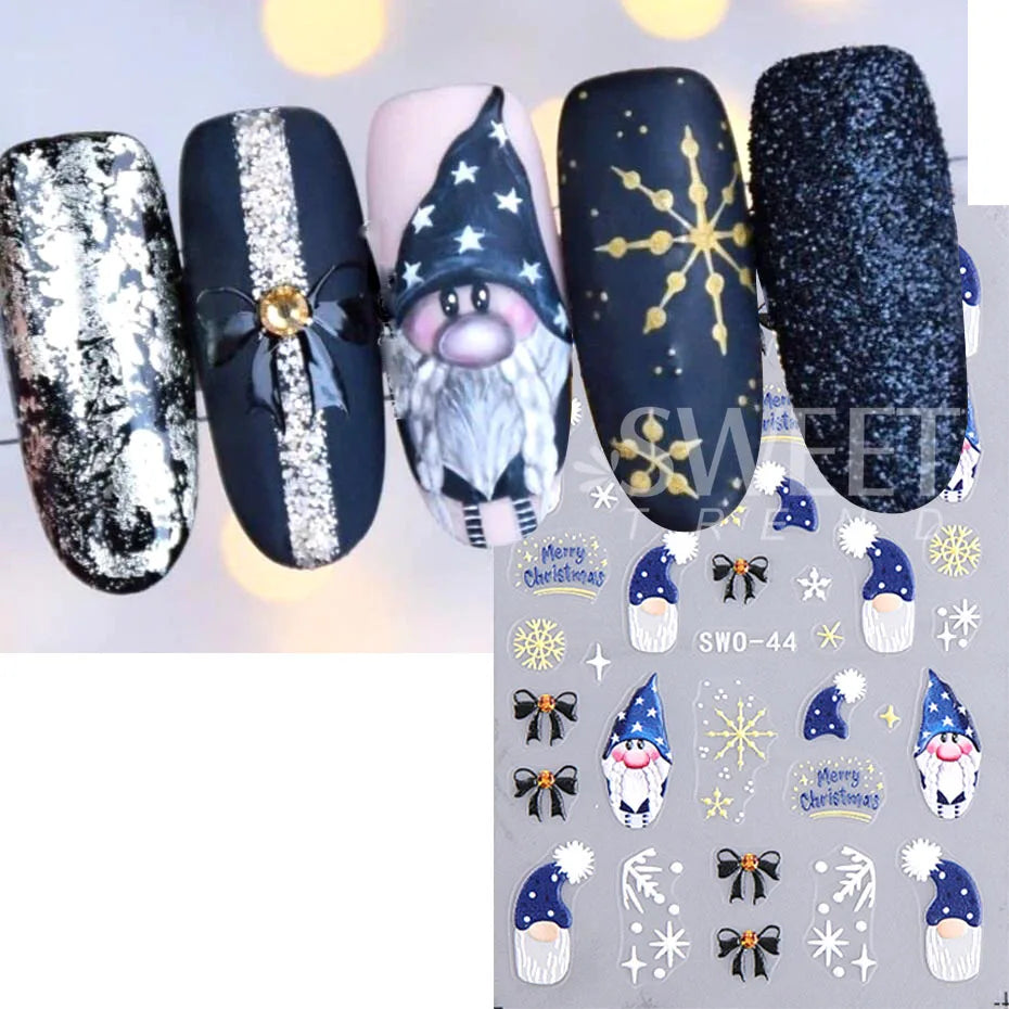 5D Embossed Christmas Nail Stickers Gingerbread Man Snowflake Snowman Penguin Nail Decal Autumn Winter Nail Supplies Decoration