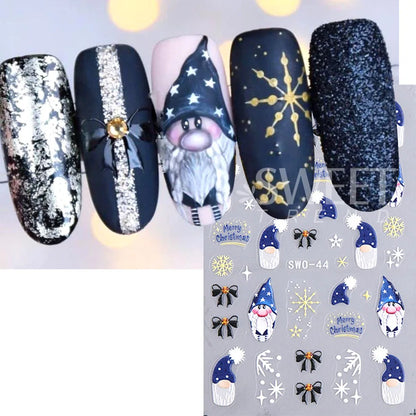 5D Embossed Christmas Nail Stickers Gingerbread Man Snowflake Snowman Penguin Nail Decal Autumn Winter Nail Supplies Decoration