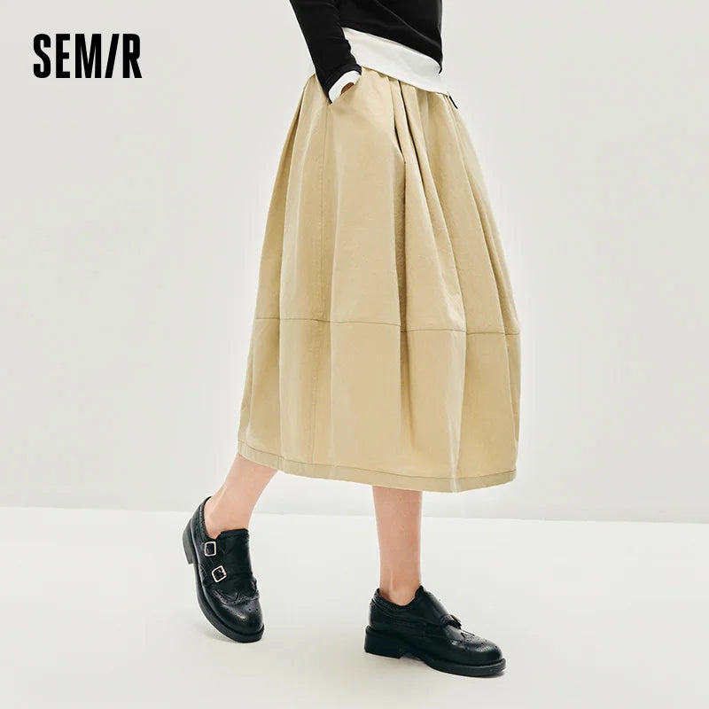 Semir Skirt Women's Solid Textured A-Line High Waist – Casual Long With Elastic Band Woman Clothing