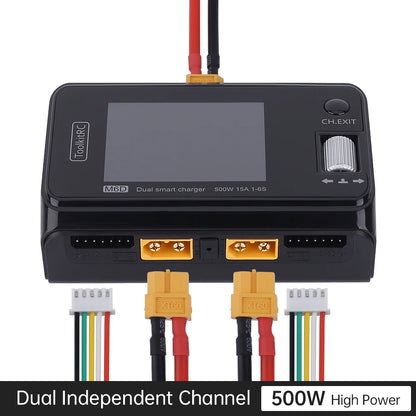 ToolkitRC M6D V3 Charger Black DC 500W Intelligent Dual Channel 1S 2S 3S 4S 5S 6S Toy Model Car Lithium Battery Fast Charging