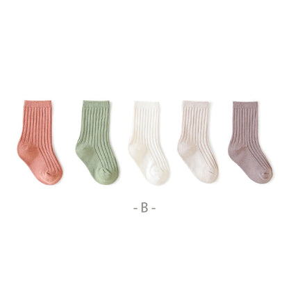 MILANCEL New Autumn Kids Socks Girls Solid Color Mid Tube Socks Children Sock 5 Pairs a Lot