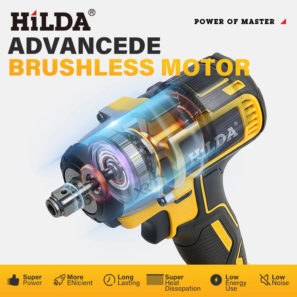 HILDA 1/2" Brushless Impact Wrench 1200N.m High Torque Electric Wrench Power Tool for Scaffolding Tire Repair For Makita Battery