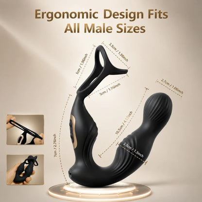 Prostate Massager Vibrator Sex Toy for Men Anal Butt Plug Rechargeable 360 Rotating Head Remote Control Penis Ring Waterproof