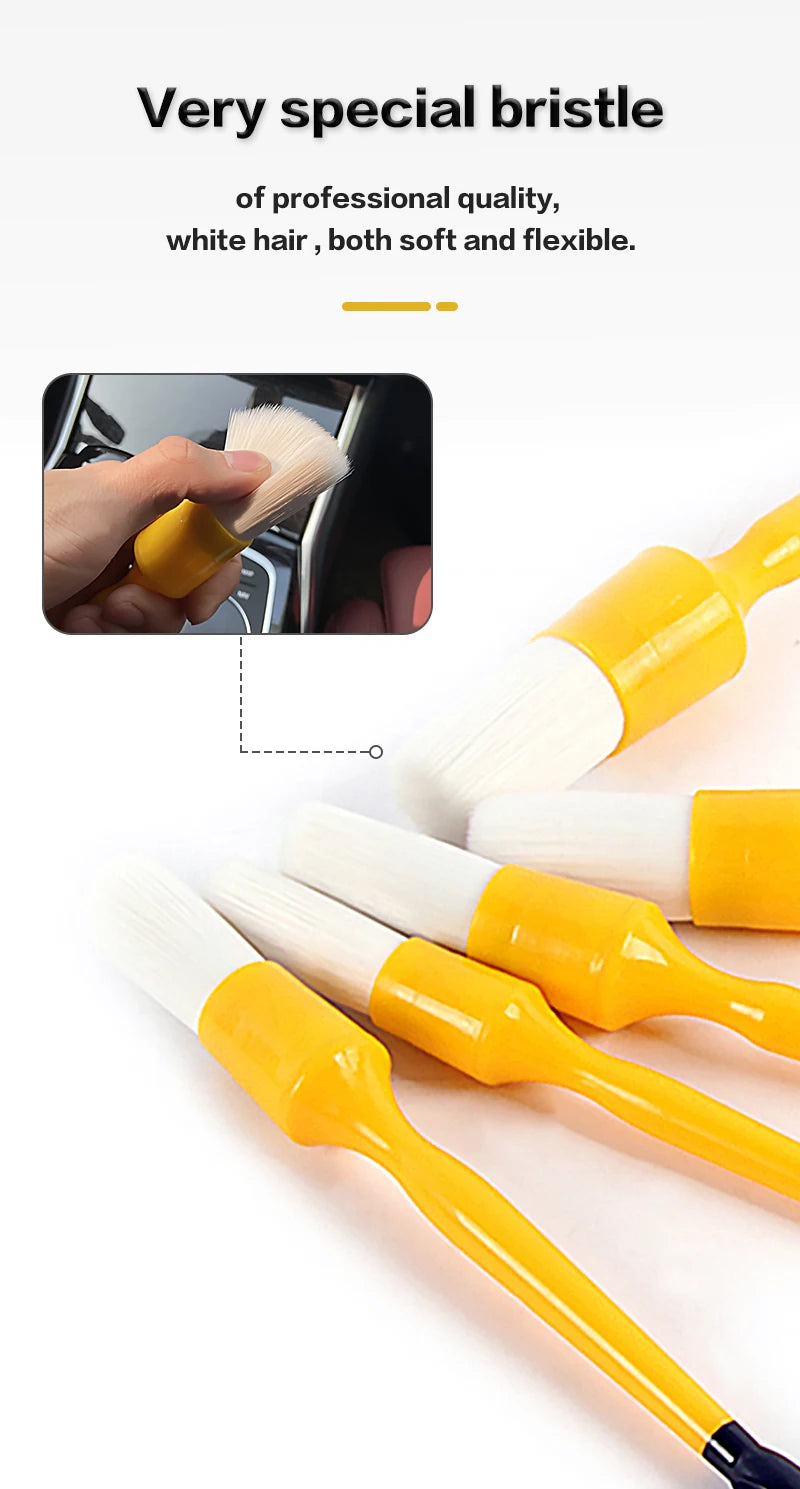 Lucullan Durable But Not Hard 5 PCS Set PBT White Plastic Hair Interior and Wheels Cleaning Tools Car Detailing Brush