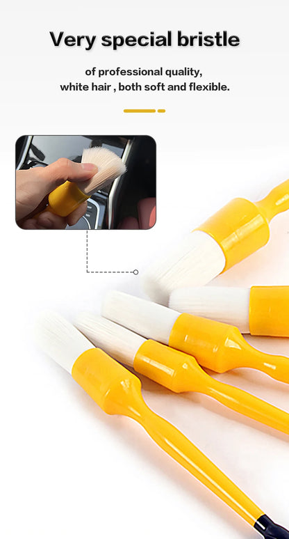 Lucullan Durable But Not Hard 5 PCS Set PBT White Plastic Hair Interior and Wheels Cleaning Tools Car Detailing Brush