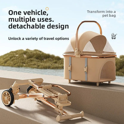 Rose Gold Pet Stroller Fashion Lightweight Foldable Detachable Carrier Bag Dog Cat Travel Cross Border Pet Stroller Dog Trolley