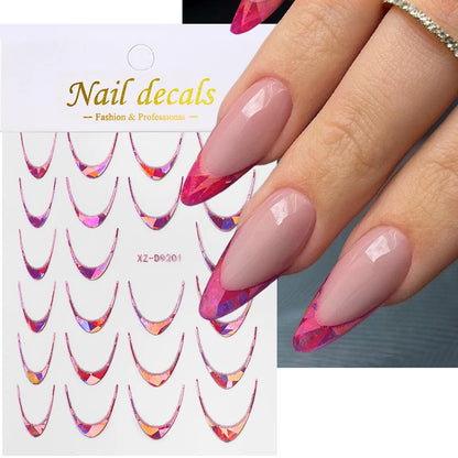 3D Gold Stamping V-Shaped French Tips Nail Art Stickers Retro Metal French Line Nail Decals Chrome Curved Strip Nail Decoration