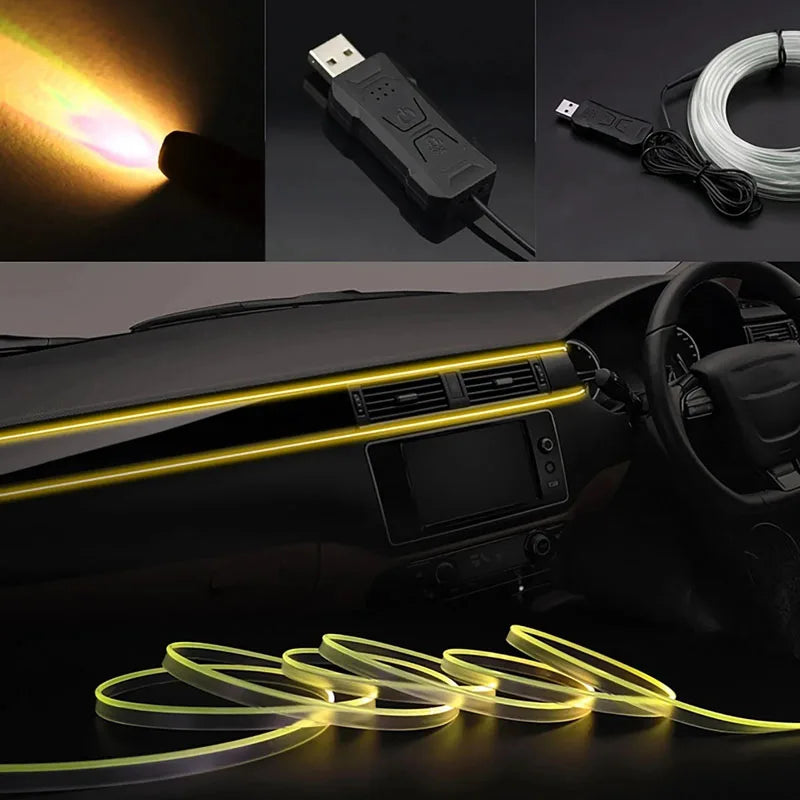 Car RGB Ambient LED Light Strip 1/2/3/4/5M APP Control USB Fiber Optic Atmosphere Lamp Neon Interior Console Decoration Lights