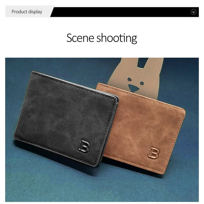 New Retro Men Short Wallet with Zipper Coin Bag Men Leather Wallet Small Money Purse Design Top Men Thin Wallet with Coin Bag