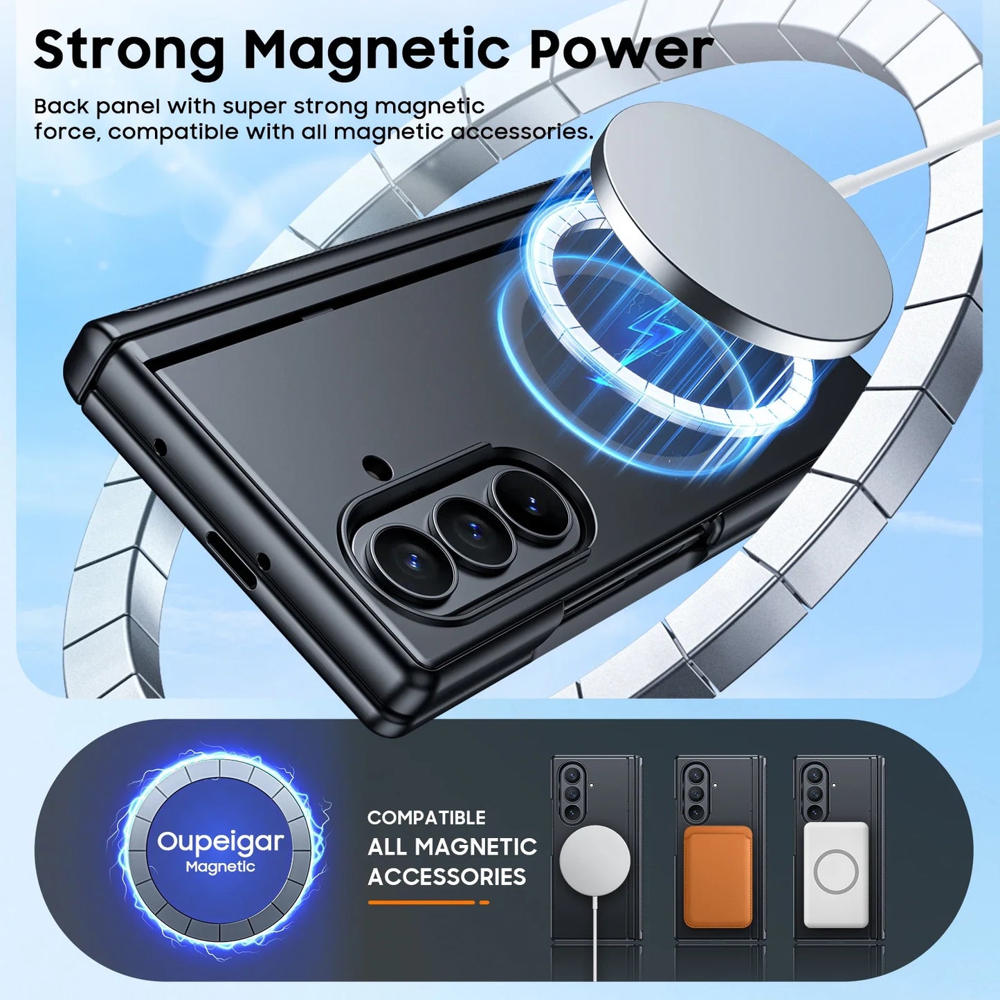 Fit for Magsafe,Hinge Protection,Screen Protector,Built-in Hidden Kickstand,Slim Shockproof Phone Case for Galaxy Z Fold 7-Black