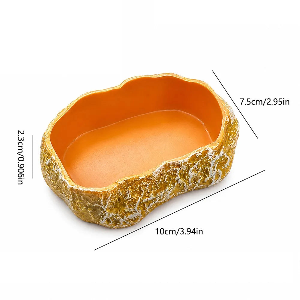 Multi-functional Reptile Feeding Bowl Multicolor Tree Stump Shape Crawler Water Basin Faux Stone Leak Proof