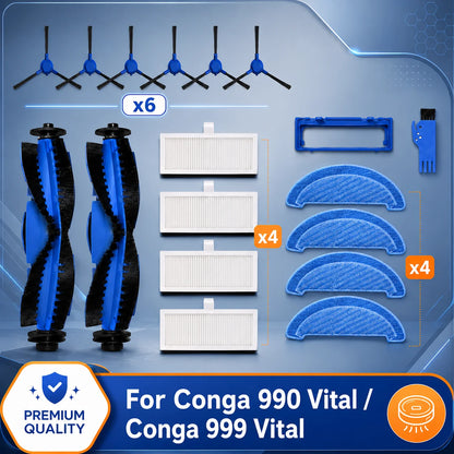 Replacement For Cecotec Conga 990 Vital / Conga 999 Vital Robot Vacuum Cleaner Spare Parts Main Side Brush Hepa Filter Mop Rag